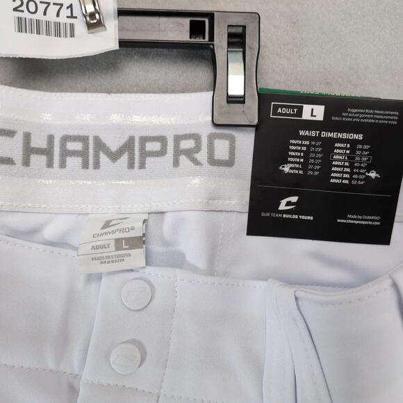 NWT Champro Knicker Baseball Softball Pants Men's L Loose Fit White Red Stripe - Picture 8 of 10